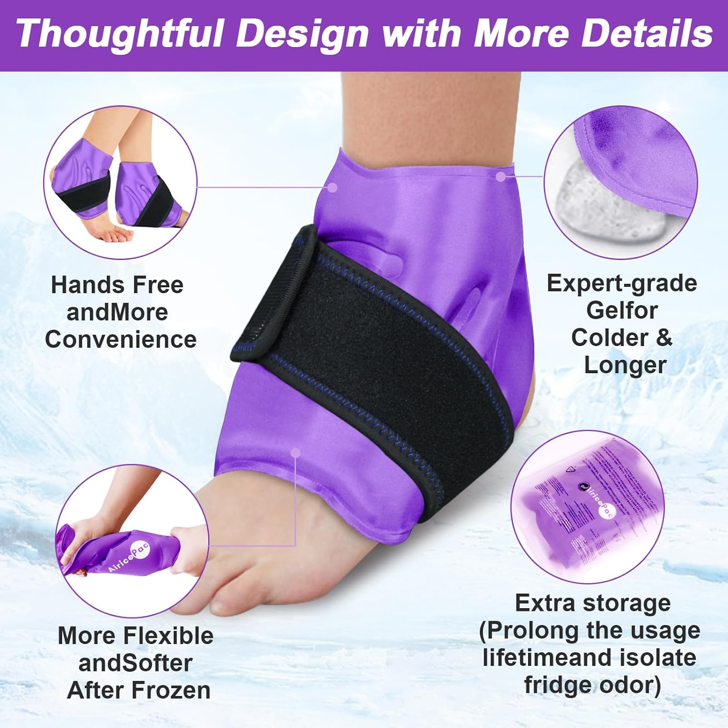 Ankle Ice Pack Wrap for Swelling and Pain Relief - Reusable Cold Compress Therapy for Ankle Injuries, Sprains, Achilles, Tendonitis, Plantar Fasciitis - AiricePac 2 - Espot.com.au
