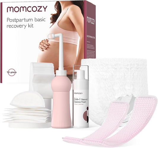 postpartum-recovery-essentials-kit-with-disposable-underwear-nursing-pads-peri-bottle-cold-pads-cooling-foam-canvas-bag---momcozy-labor-delivery-mom-care-set-1