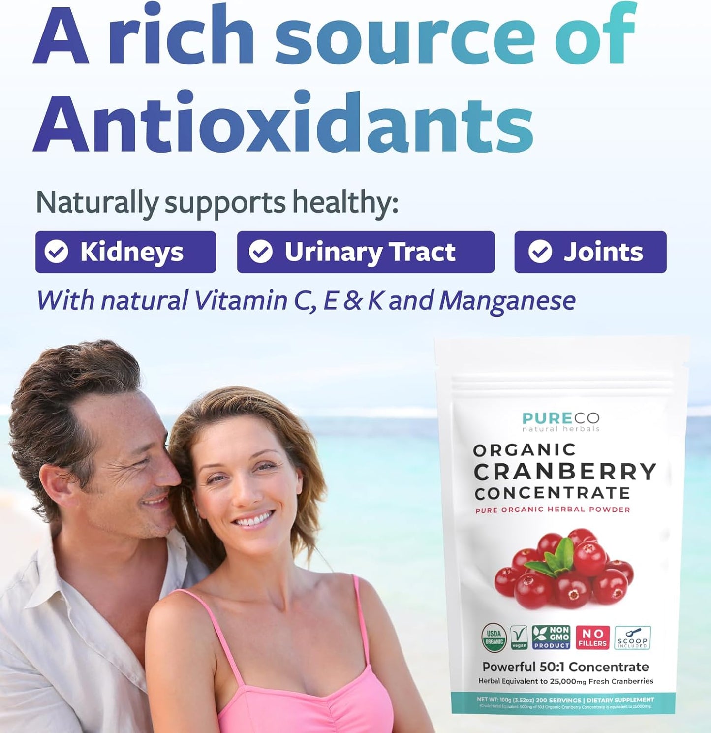 Organic USDA Cranberry Powder - Supports Urinary Tract Health - Pure Concentrate for Women & Men - Vegan Non-GMO (200 Servings) - Espot.com.au