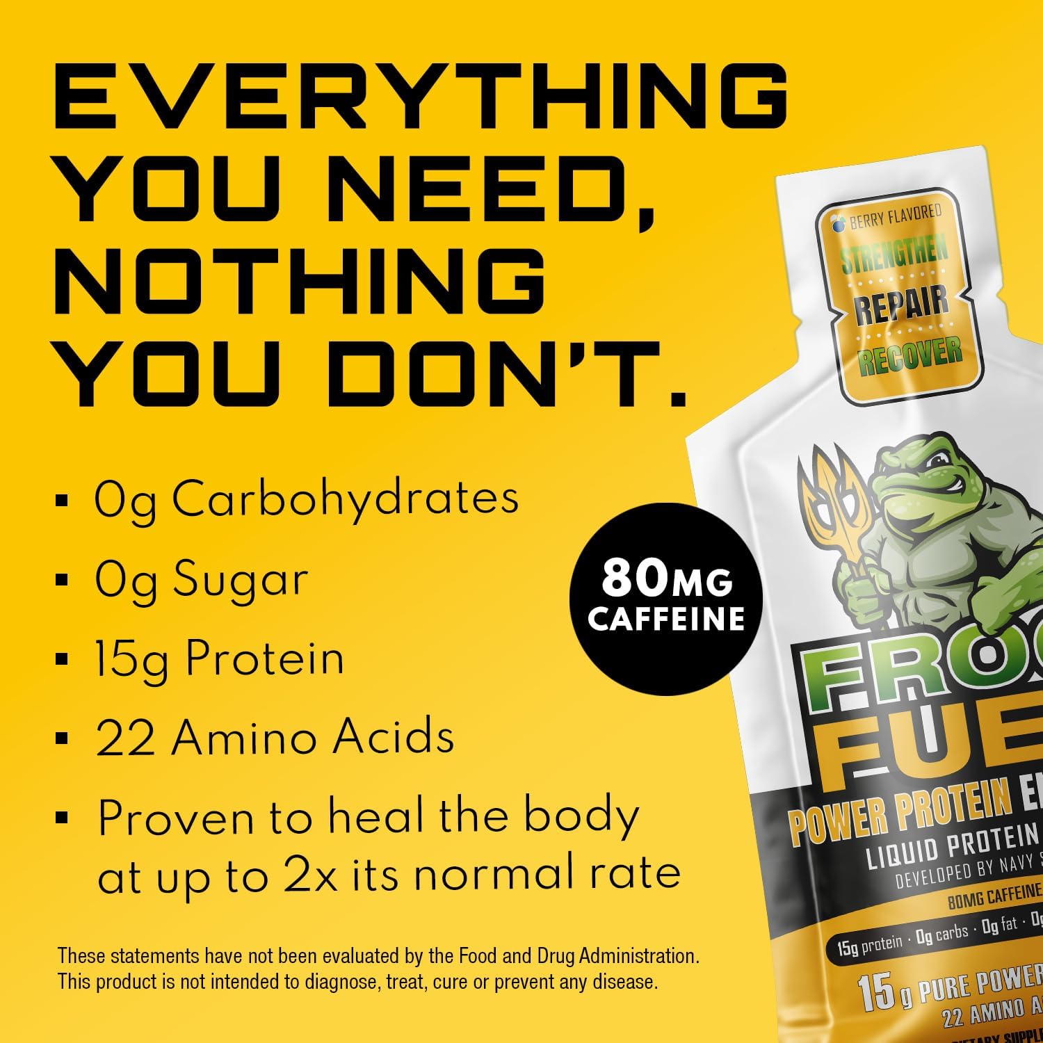 Bundle: Frog Fuel Power Protein & Pre Workout Shots, 1500mg Beta Alanine, 15g Collagen, Grass-Fed, 1.2 oz Packets, 48 Pack - Energized for Pre & Post Workout - Espot.com.au