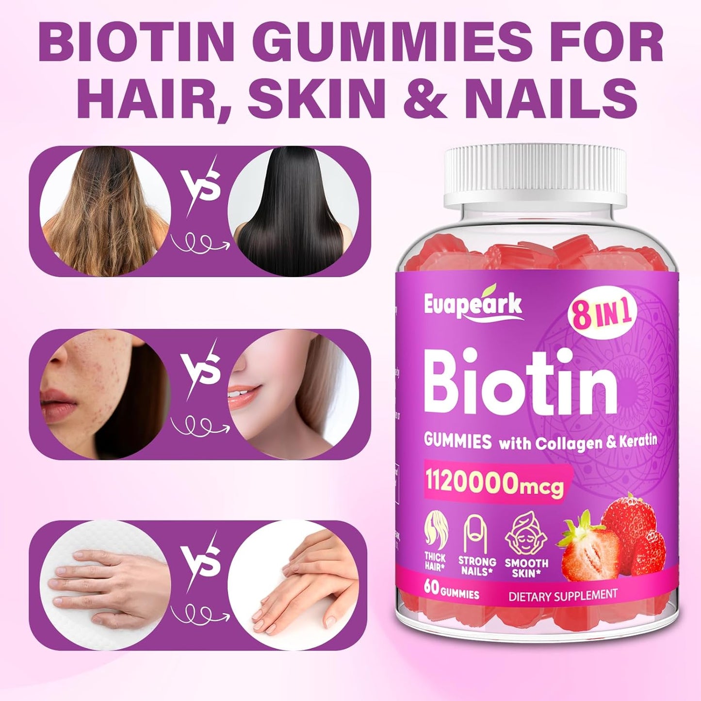 womens-hair-growth-biotin-gummies---max-strength-20000-mcg-organic-8-in-1-formula-with-collagen-keratin-folic-acid-vitamins---hair-skin-and-nails-supplement-sugar-free---120-count-5