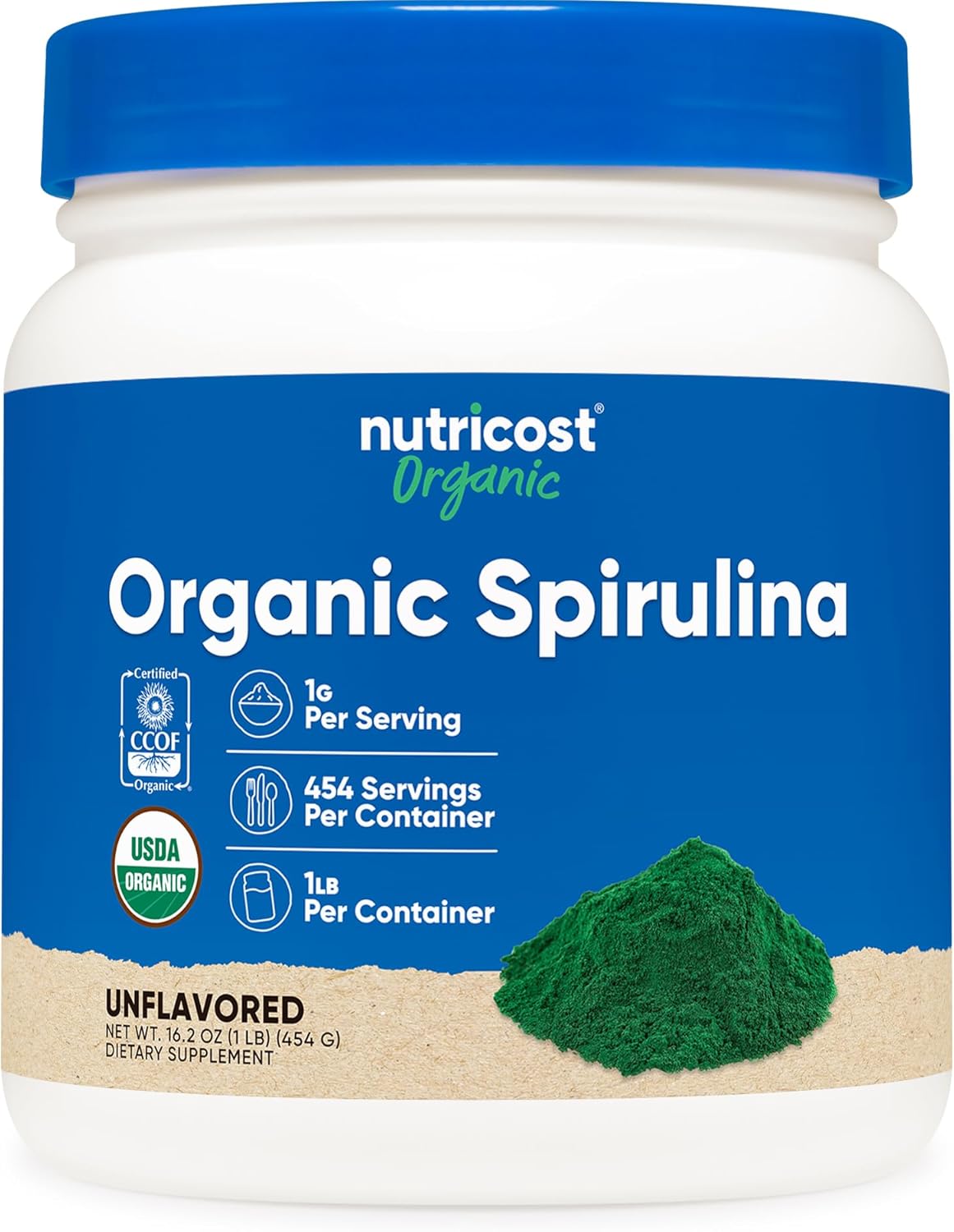 454 Grams of Pure, Certified Organic Spirulina Powder - 1LB Size by Nutricost - Espot.com.au