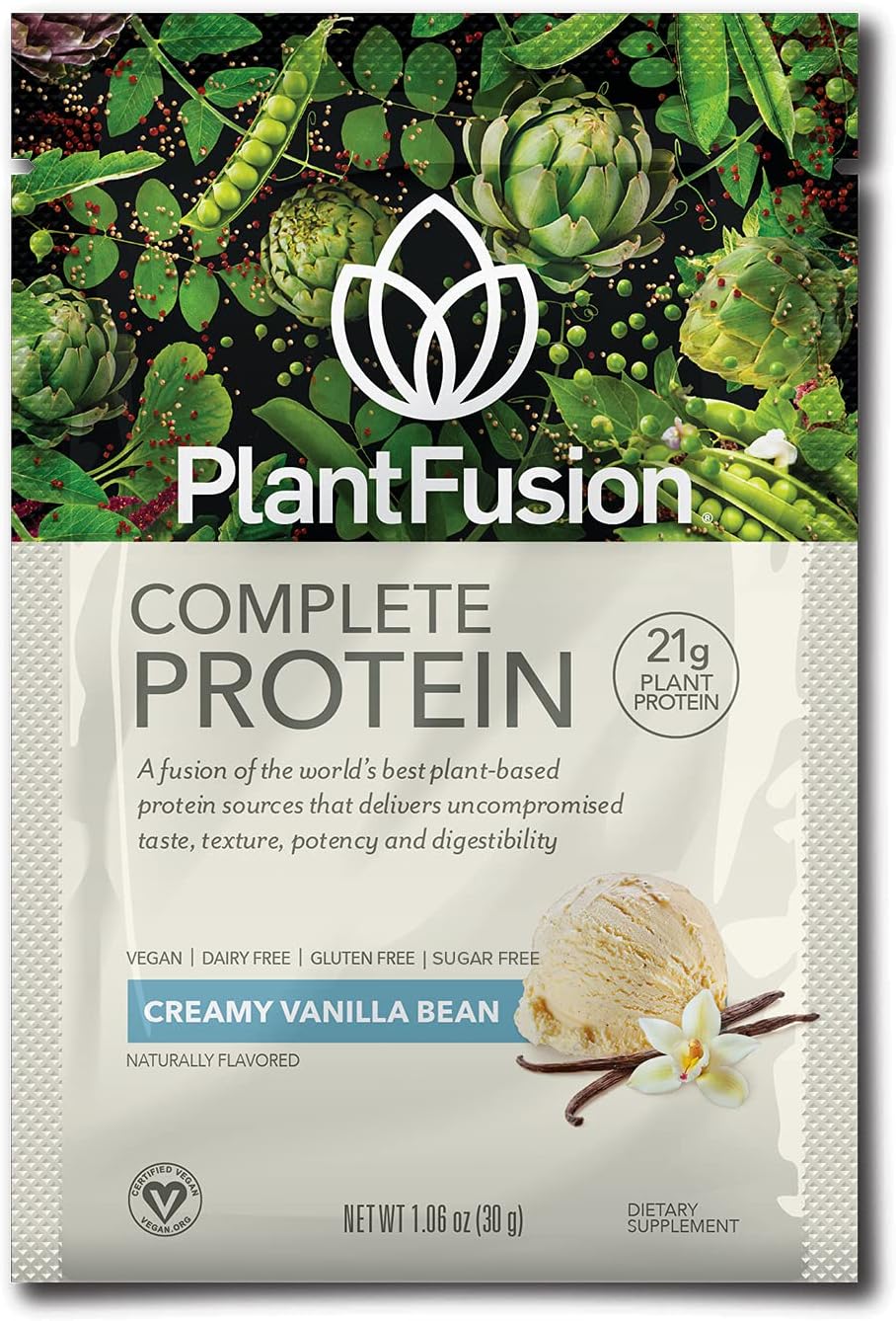 PlantFusion Vanilla Vegan Protein Powder Pack of 12 - Complete Plant Based Protein with BCAAs, Digestive Enzymes, Pea Protein - Keto, Gluten Free, Non-Dairy, No Sugar, Non-GMO - Espot.com.au
