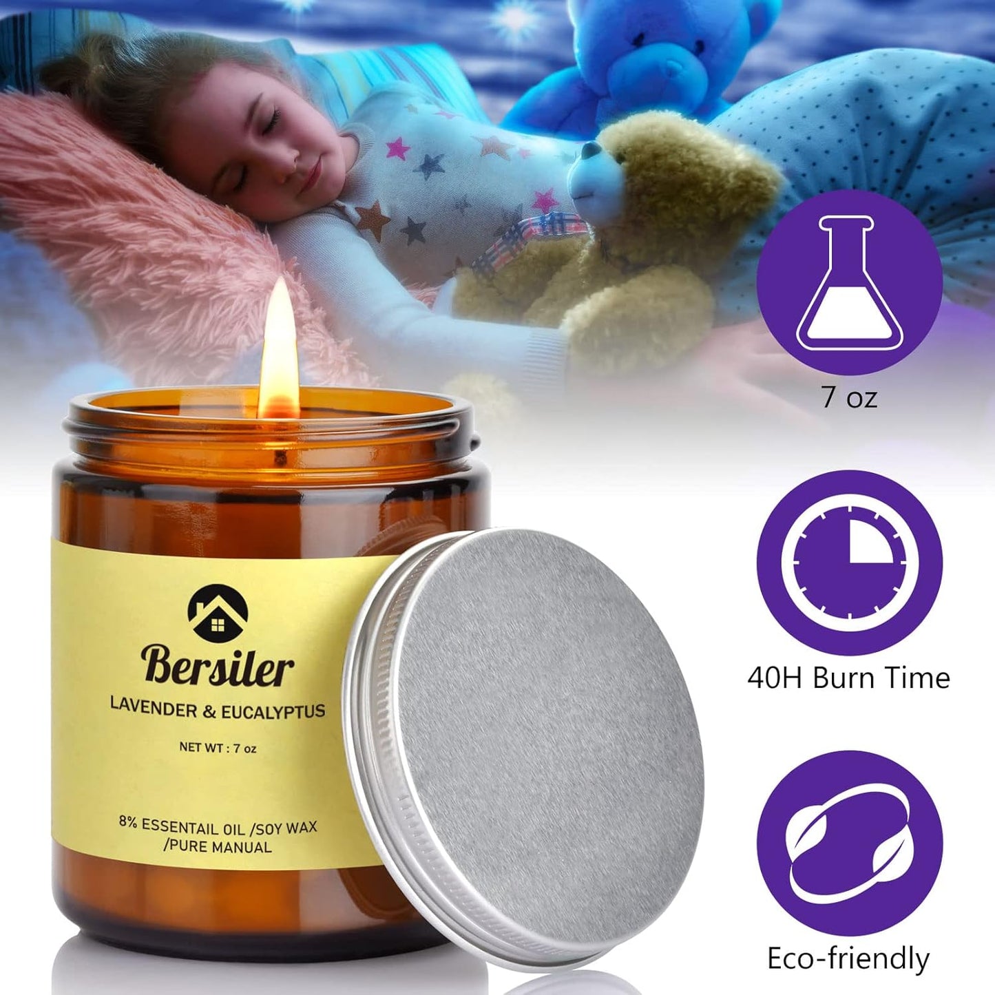 7oz Lavender Eucalyptus Aromatherapy Candle for Stress Relief - Soy Wax Blend, Ideal Gift for Women on Birthdays & Christmas - Home & Bedroom Relaxation Candle - Espot.com.au