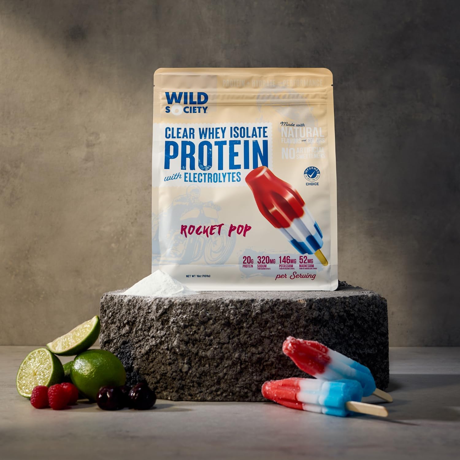 Premium Clear Whey Protein + Electrolytes - 20g Protein, 0 Added Sugar - Rocket Pop Flavor - 16 oz - Espot.com.au