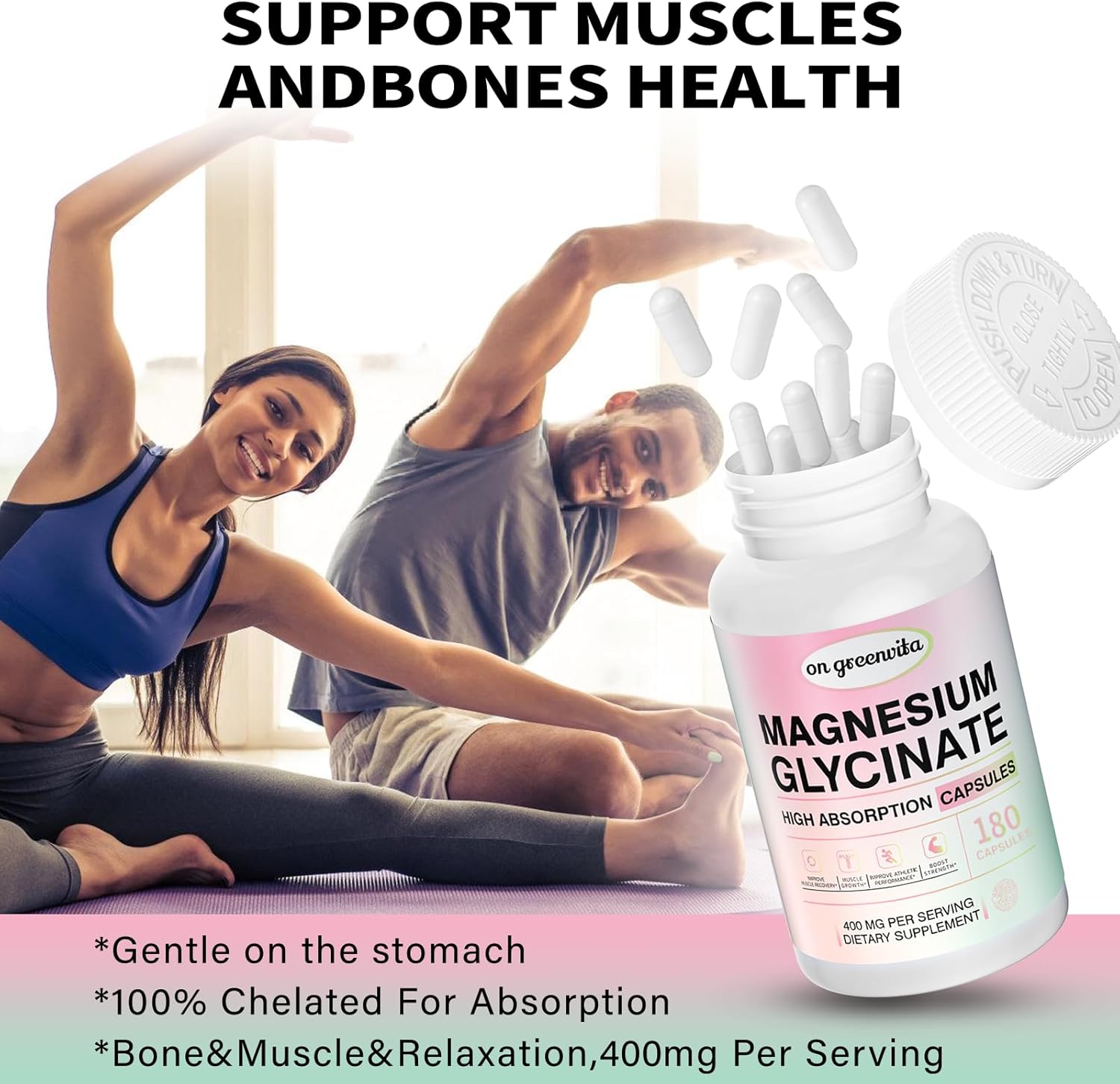 High Absorption Magnesium Glycinate 400MG, Gentle on Stomach, Non-GMO, 180 Vegetarian Capsules by greenvita - Espot.com.au