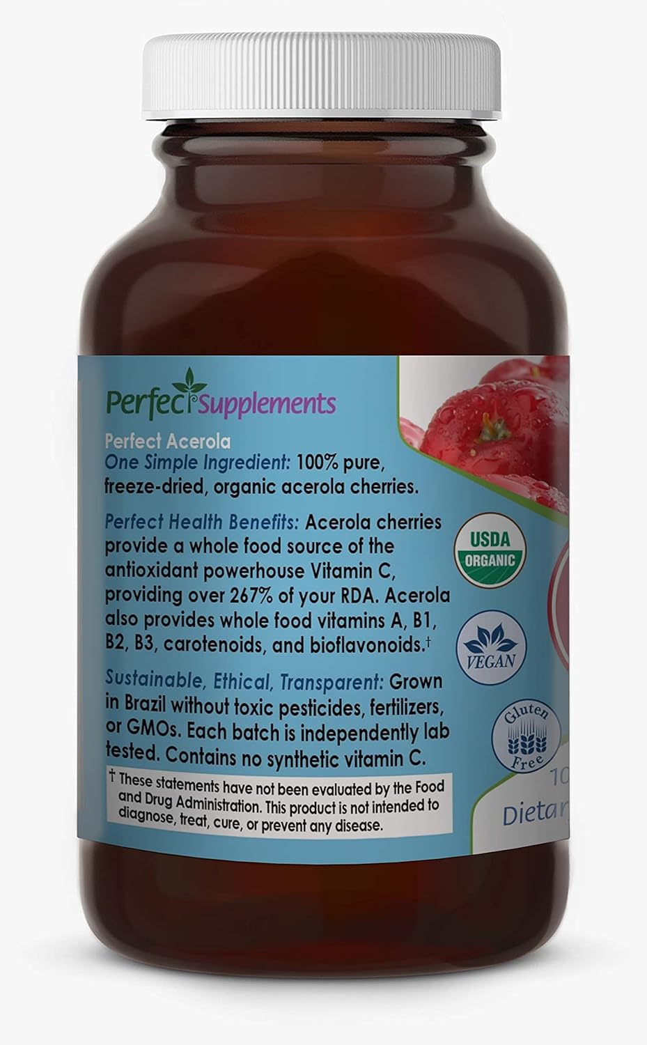 100% Pure Acerola Cherry Powder - 156g Superfood for Immune System Support - Natural Vitamin C Supplement by Perfect Supplements - Espot.com.au