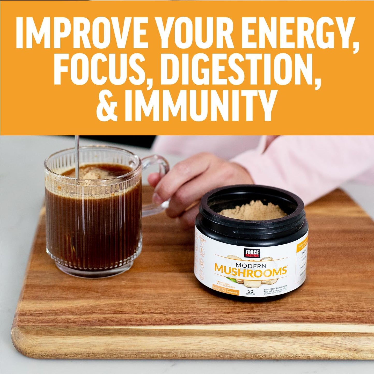 force-factor-modern-mushrooms-powder---energy-focus-immunity-digestion-support-supplement-with-cordyceps-turkey-tail-chaga-reishi-lions-mane-shiitake---unflavored-30-servings-7