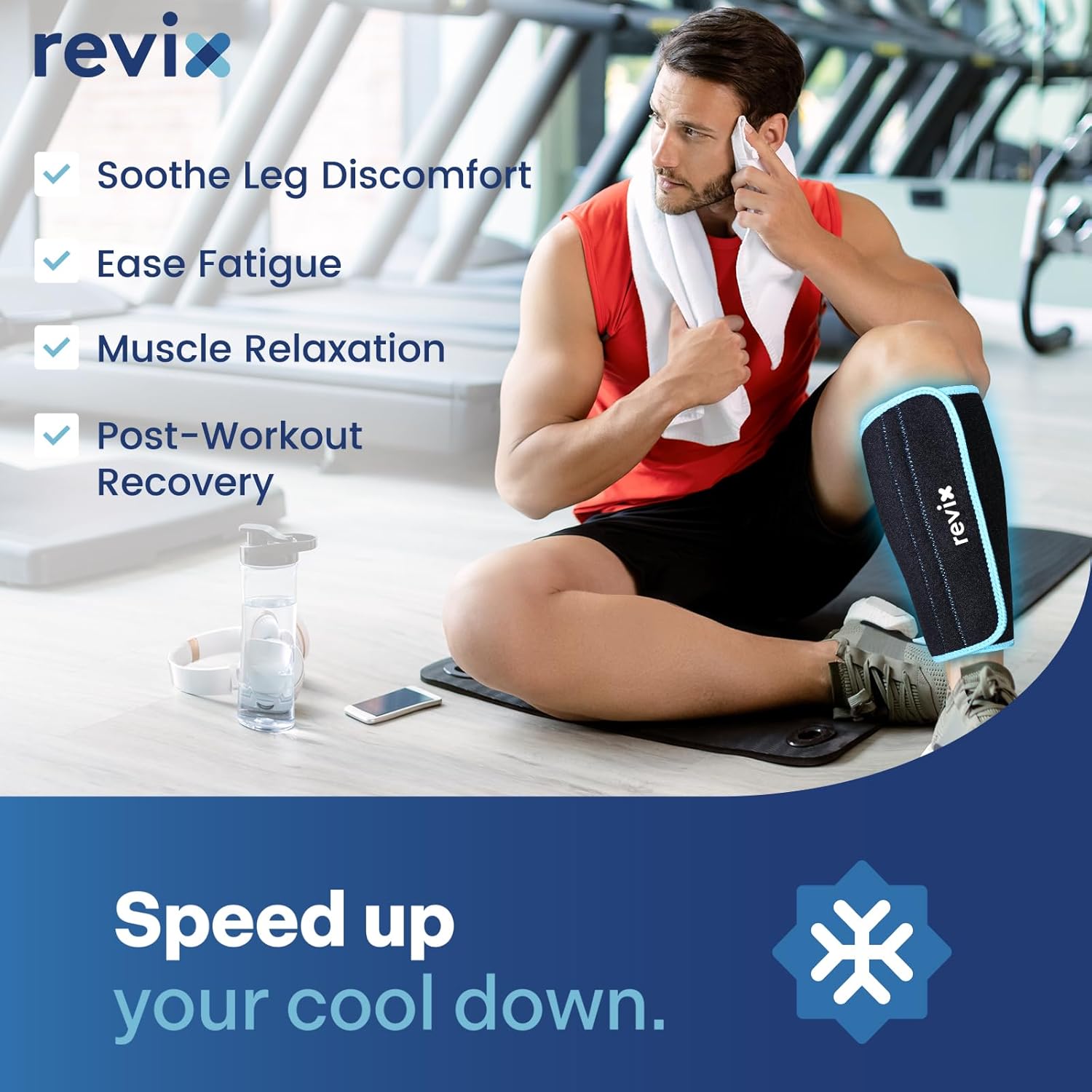 REVIX XL Shin Ice Pack - Reusable Gel Cold Pack for Calf and Elbow Pain Relief - Leg Cold Therapy Compression Sleeve with Full 360° Coverage - Refreezable and Comfortable - Espot.com.au