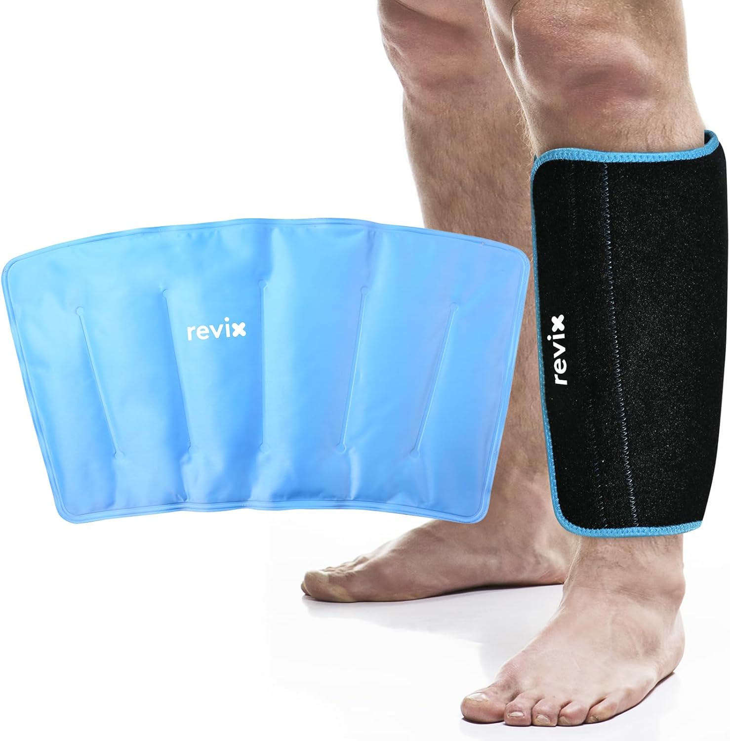 REVIX XL Shin Ice Pack - Reusable Gel Cold Pack for Calf and Elbow Pain Relief - Leg Cold Therapy Compression Sleeve with Full 360° Coverage - Refreezable and Comfortable - Espot.com.au