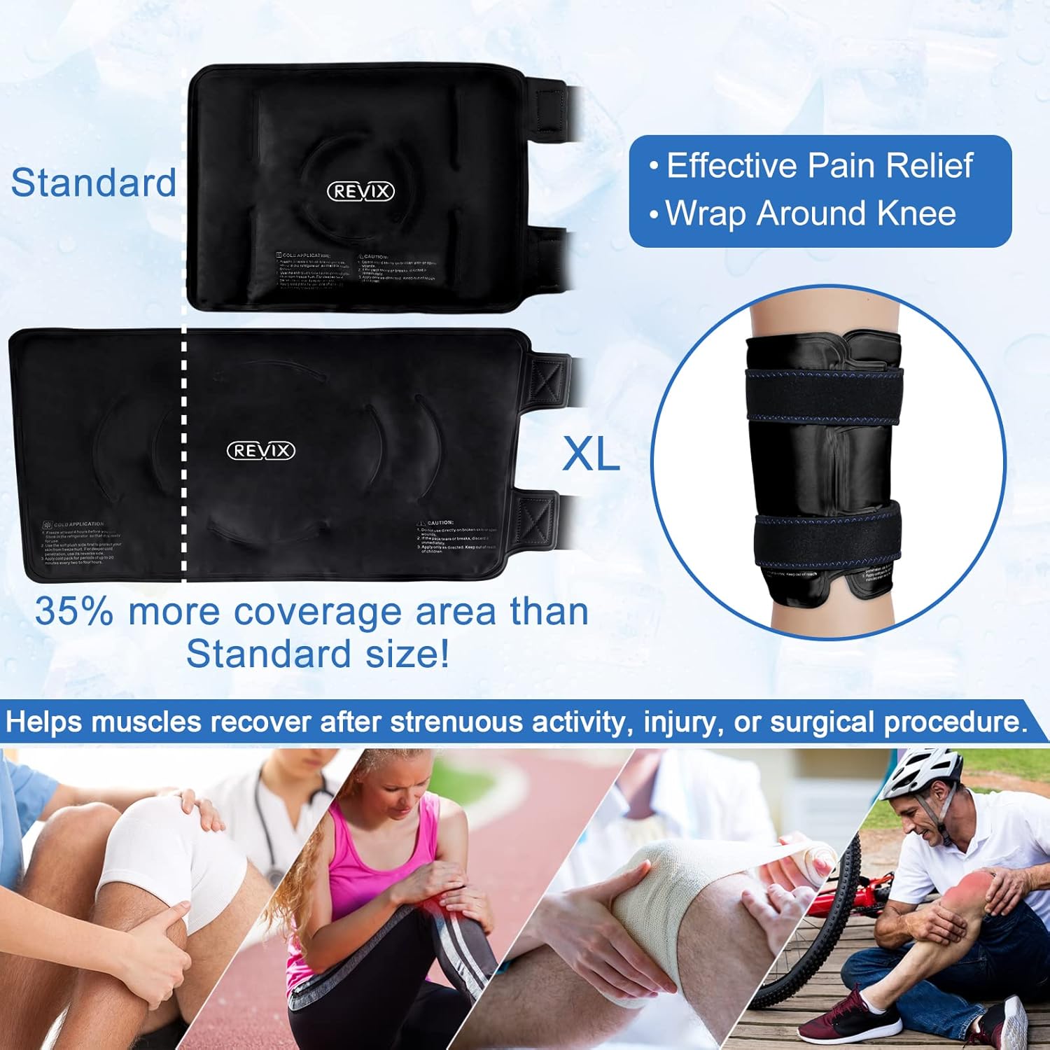 REVIX XL Knee Ice Pack with Cold Compression for Recovery, Comfort, Mobility - Gel Cold Wrap for Knee Replacement, Flexibility and Fatigue - Espot.com.au