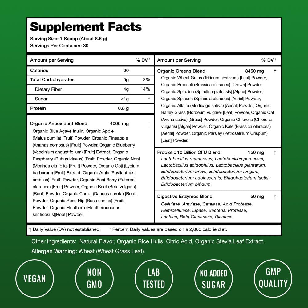 organic-super-greens-powder-with-20-green-veggie-foods---wheat-grass-spirulina-chlorella---antioxidant-digestive-enzyme-probiotic-blends---90-oz-berry-flavor-2