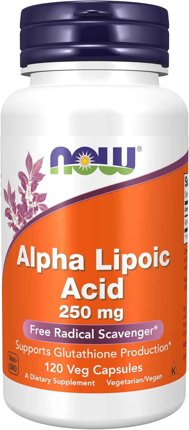 Alpha Lipoic Acid 250mg Capsules by NOW Foods - Supports Glutathione Production & Fights Free Radicals - 120 Veg Caps
