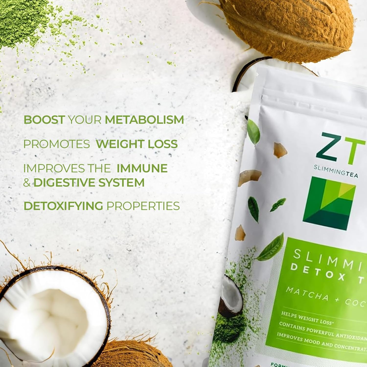 Dr. Zisman ZT Slimming Matcha-Coconut Detox Tea - Weight Management with Antioxidants, Mood Enhancement & Focus Boost - 28 Tea Bags - Espot.com.au