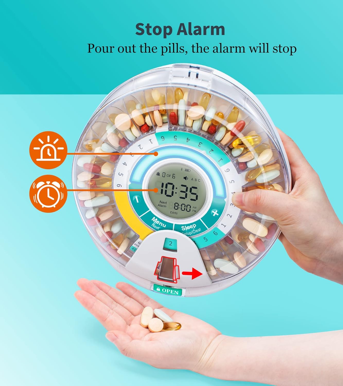 upgrade-bluetooth-smart-automatic-pill-dispenser-for-elderly---28-compartment-electronic-medication-organizer-with-sound-light-and-app-alarm---watch-operation-video-9