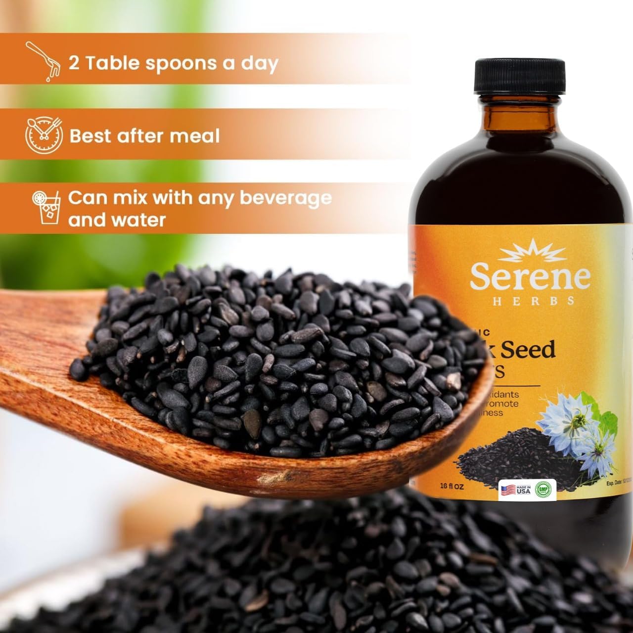 Immune Support Antioxidant Bitters with Black Seed, Milk Thistle, Sea Moss, Dandelion Root, Ginger, Cayenne, Moringa for Joints, Digestion, Hair & Skin | 16 oz - Espot.com.au