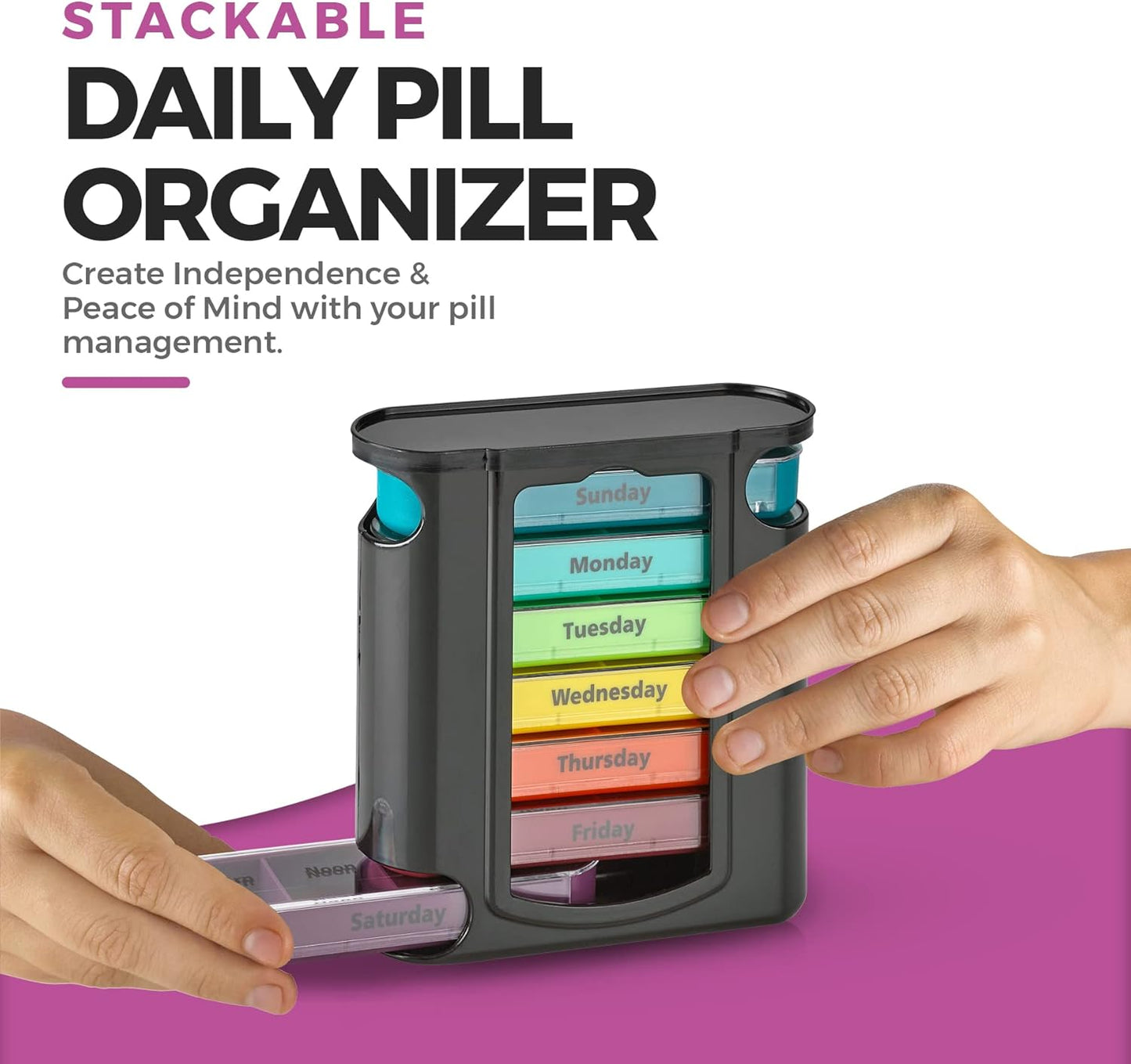 black-weekly-pill-organizer-with-7-stackable-compartments---1-dispenser-for-morning-noon-evening-and-bedtime-doses-2