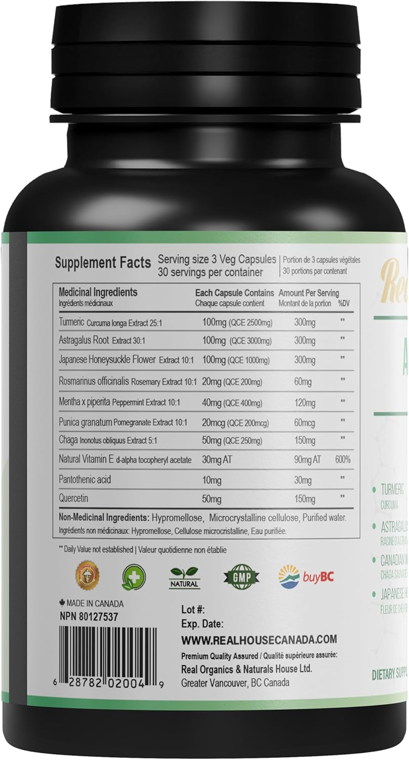 Advanced Lung Support Supplement with Unique Formula - Chaga Mushroom, Turmeric, Honeysuckle Flower, Pomegranate Blend - Promotes Respiratory Health, Detox, Cleanse - 90 Capsules - Espot.com.au