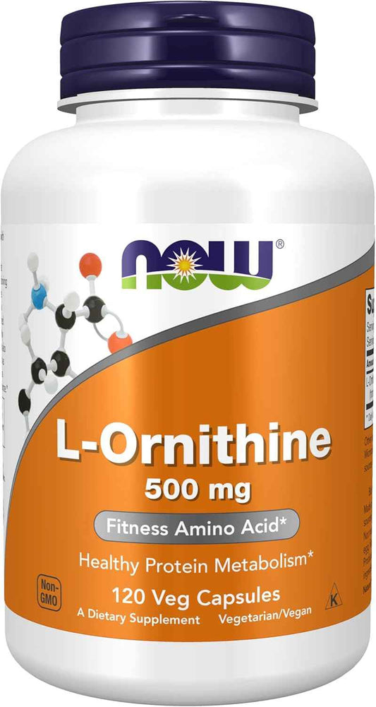 NOW Foods L-Ornithine Hydrochloride 500mg Amino Acid Supplement - 120 Veg Capsules