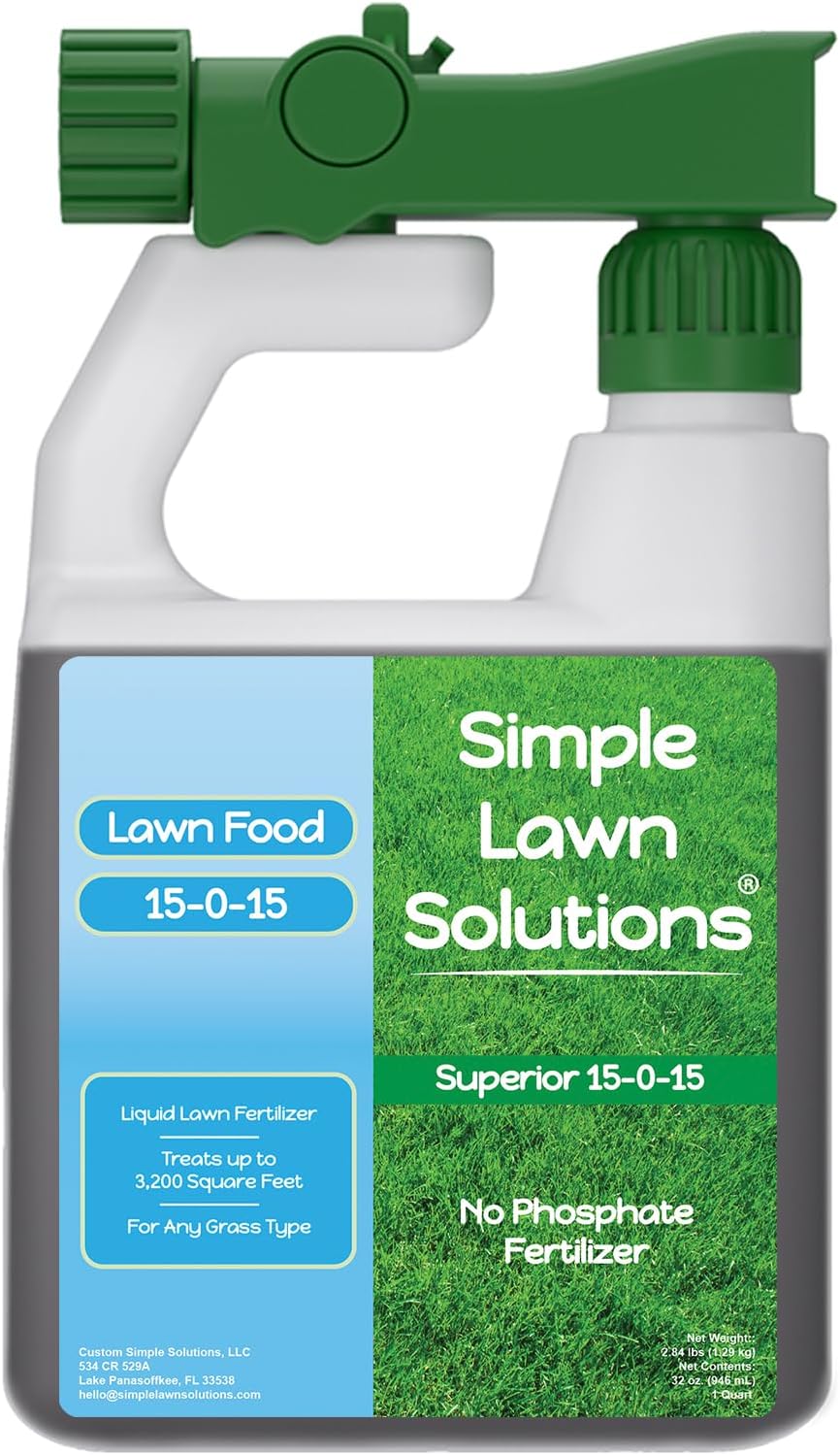 Premium Liquid Lawn Fertilizer 15-0-15 for Growth & Green Grass - Nitrogen, Potassium, Humic, Fish & Seaweed Blend - All Grass Types - Simple Lawn Solutions - All Season Formula - 32oz Sprayer Included - Espot.com.au