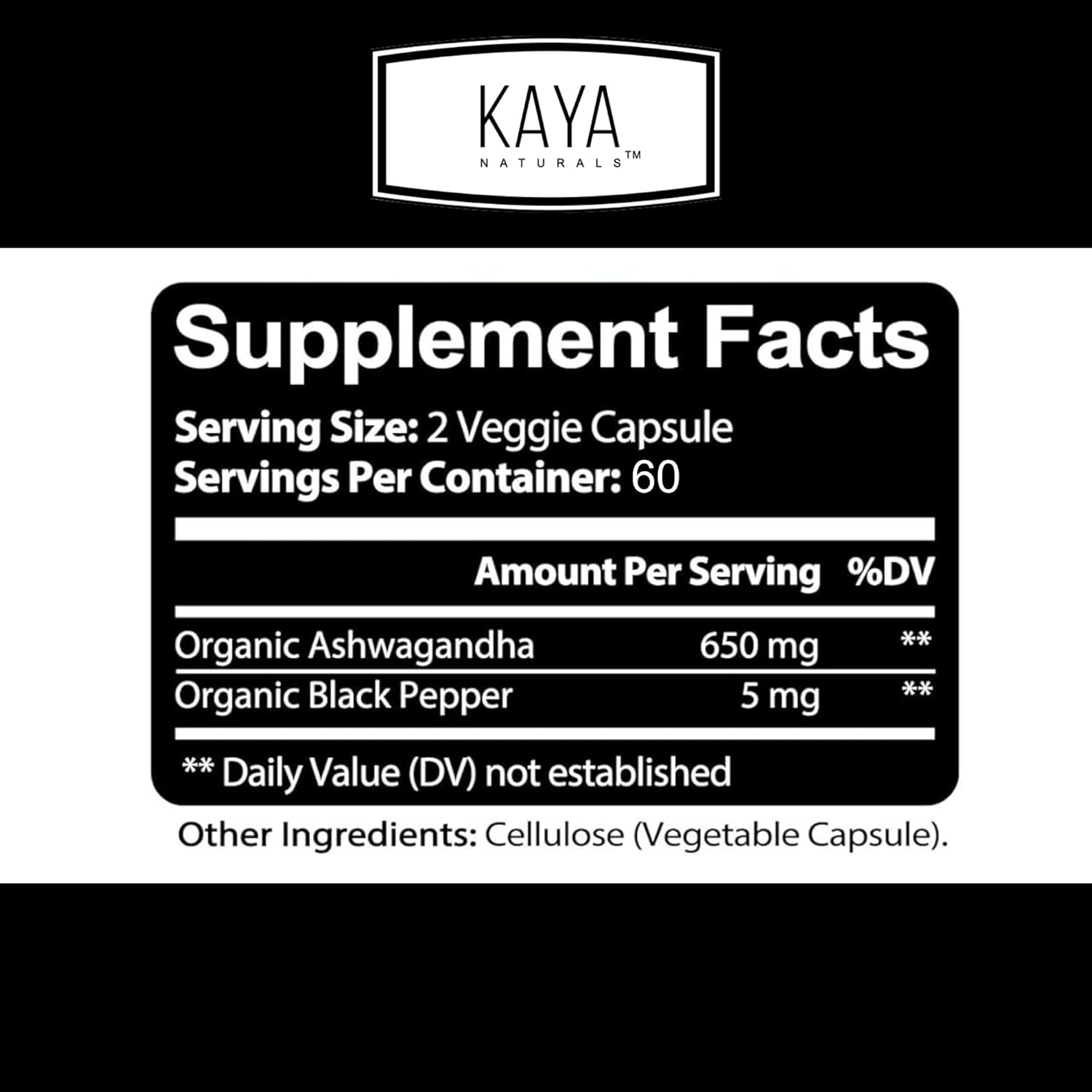 Organic Ashwagandha Capsules 1300mg - Stress Relief, Adrenal & Thyroid Support with Black Pepper - 120 Count - 100% Pure Ashwagandha - Kaya Naturals - Espot.com.au