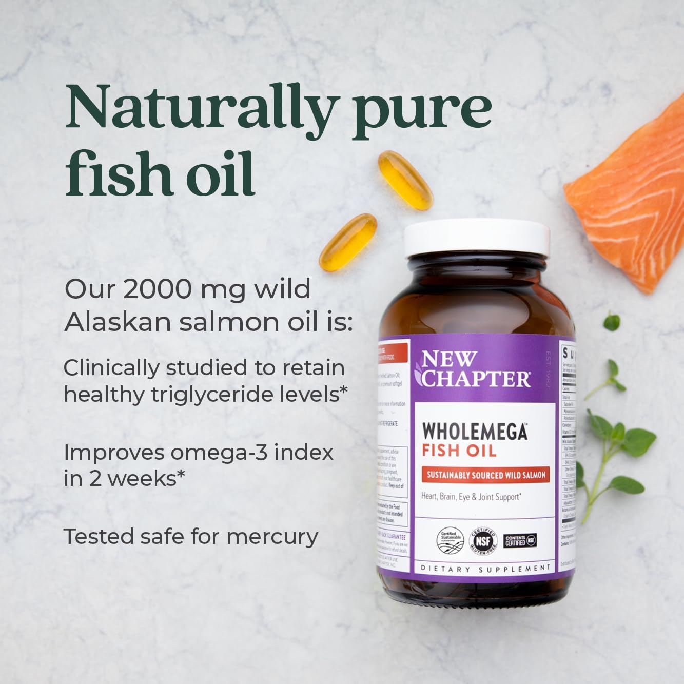 Wholemega Wild Alaskan Salmon Oil Supplement - Omega-3 + Vitamin D3 + Astaxanthin - Sustainably Caught - 120 ct, 1000mg Softgels - Espot.com.au