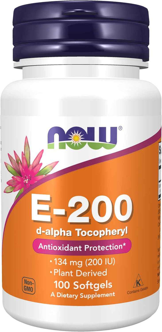 NOW Foods Vitamin E-200 IU Softgels for Antioxidant Protection - D-Alpha Tocopheryl Supplement, 100 Capsules