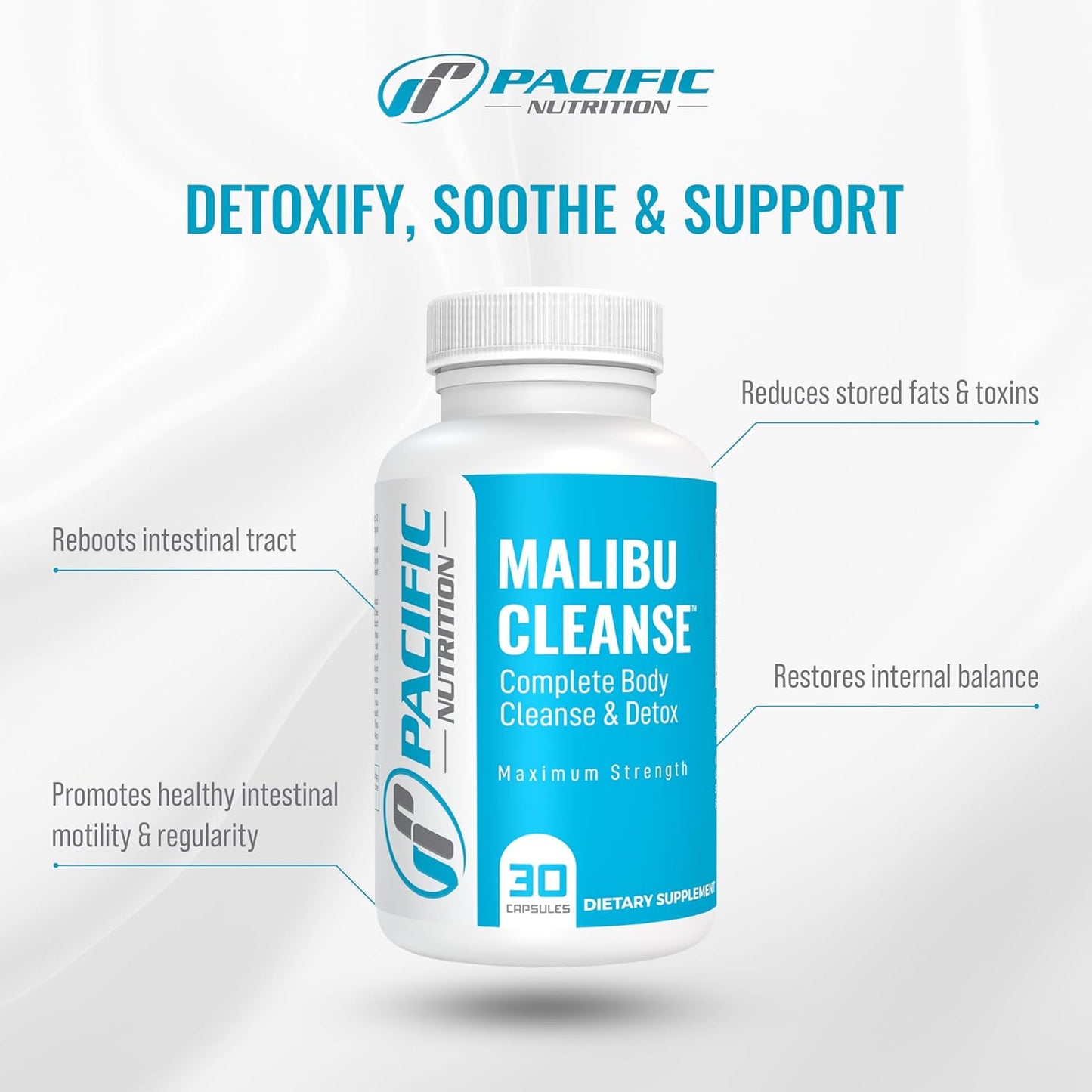 Malibu Cleanse Complete Body & Intestinal Cleanse - Natural Detox with Senna Leaf, Cascara Sagrada Bark & Aloe Vera - 30 Capsules for Men & Women's Health - Espot.com.au