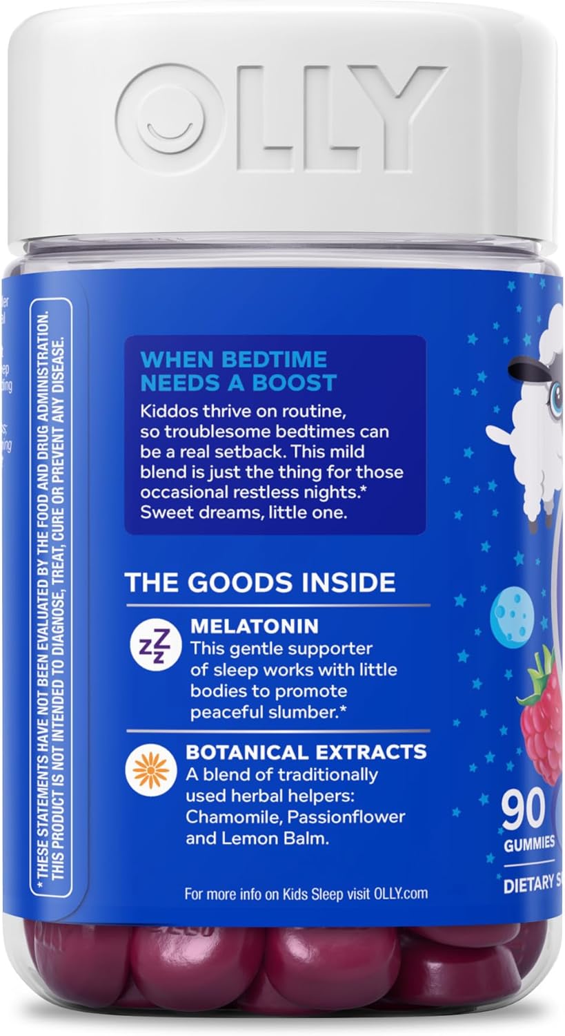 Children's Sleep Support Gummies with Melatonin, L-Theanine, Chamomile, Lemon Balm Extracts - Raspberry Flavor - 90 Count - Espot.com.au
