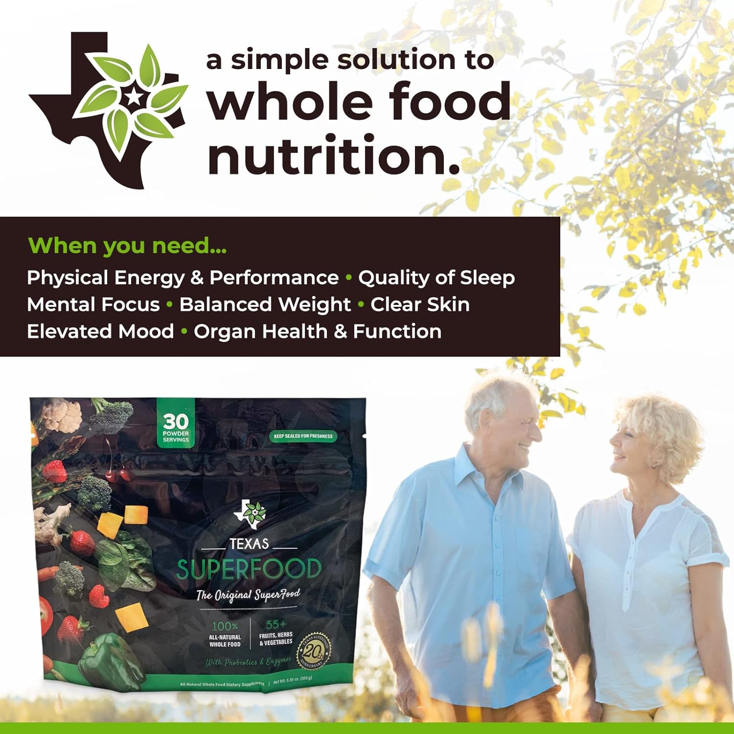 Texas SuperFood Family - Original Superfood Powder, Reds & Greens Blend - Whole Food Dietary Supplement, Non-GMO, Gluten-Free, Vegan - 30 Servings, 180g - Espot.com.au