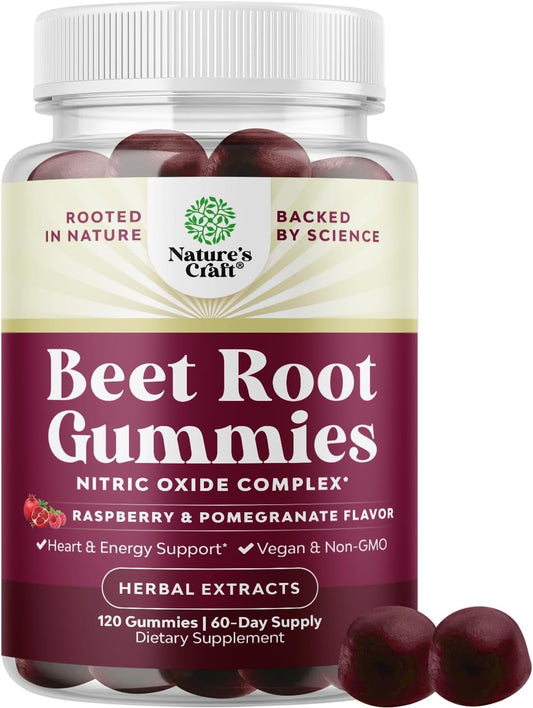 Boost Energy & Heart Health with Beet Root Gummies - Nitric Oxide Support for Adults with Grapeseed, Pomegranate & B12 - Vegan, Non-GMO & Gluten-Free - 2 Month Supply - Espot.com.au