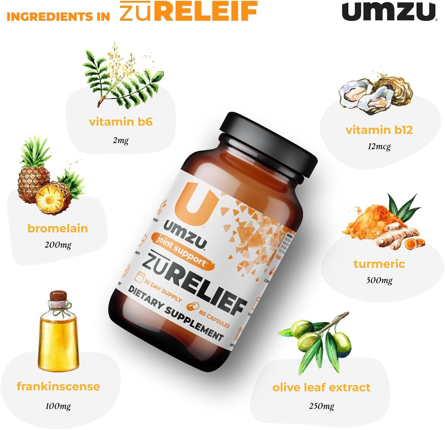 UMZU Joint Comfort Turmeric Curcumin Supplement with 7 Natural Ingredients for Joint Health & Immunity - Includes Bromelin, Boswellia & BioPerine Black Pepper (30 Day Supply, 60 Capsules) - Espot.com.au
