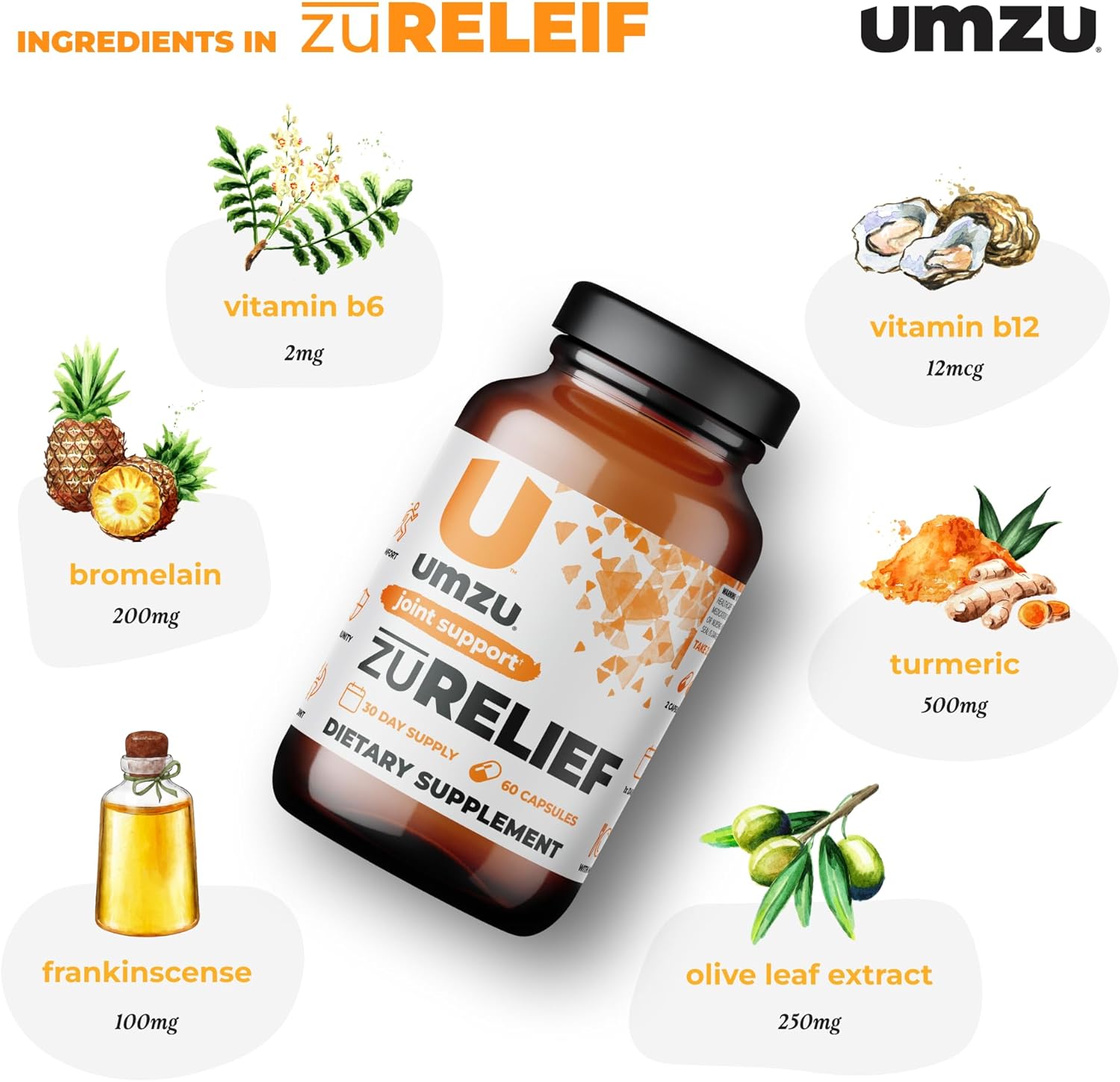 UMZU Joint Comfort Turmeric Curcumin Supplement with 7 Natural Ingredients for Joint Health & Immunity - Includes Bromelin, Boswellia & BioPerine Black Pepper (30 Day Supply, 60 Capsules) - Espot.com.au
