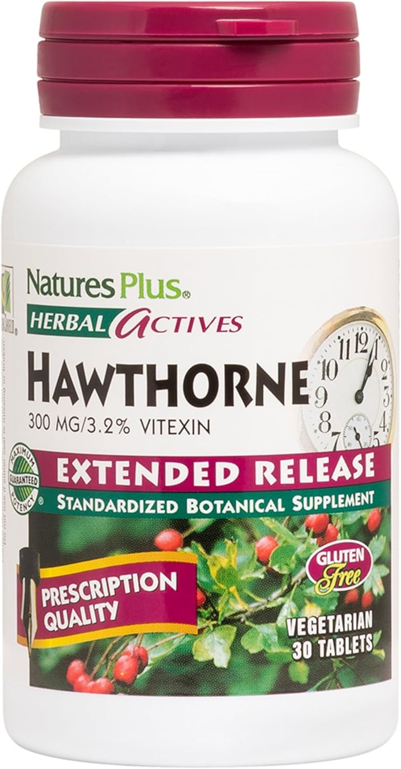 Natures Plus Herbal Actives Hawthorne Tablets - 300mg Strength, 3.2% Vitexin, Vegan Formula - 30 Servings - Espot.com.au