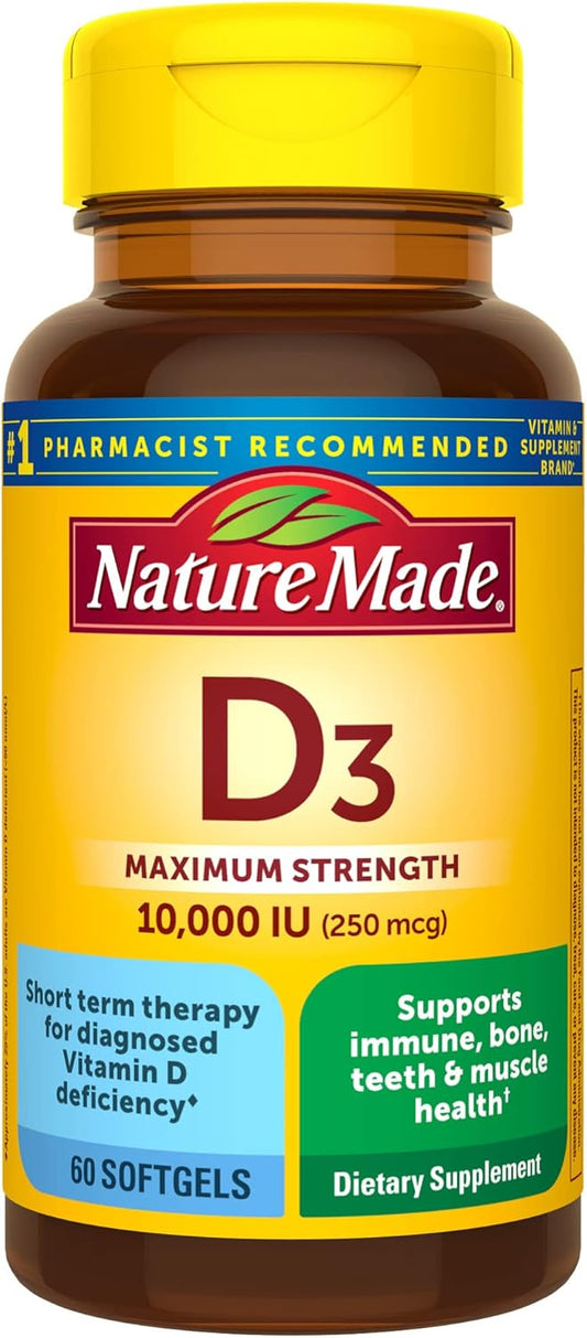 Maximum Strength Vitamin D3 10000 IU Softgels for Bone, Teeth, Muscle, and Immune Health - 60 Day Supply - Espot.com.au