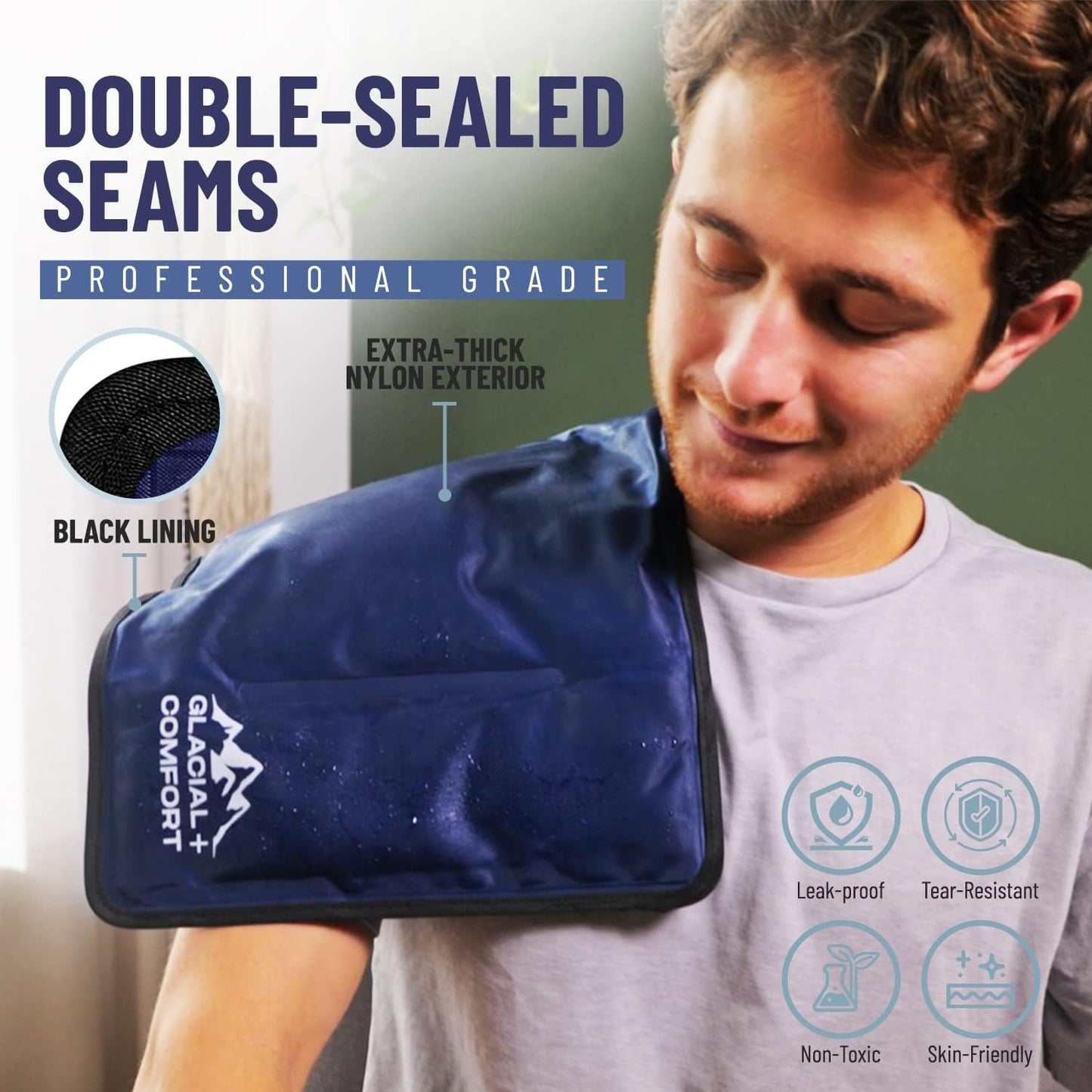 large-gel-ice-pack-for-injuries---reusable-cold-pad-15-x-11-for-back-pain-hip-knee-shoulder-strains-migraine-postpartum-recovery---flex-technology-compression-pad---glacial-comfort-5