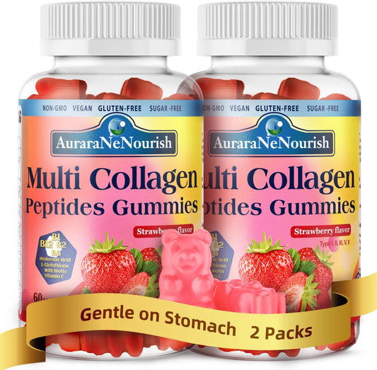 2-pack-sugar-free-multi-collagen-peptides-gummies---5000mg-protein-with-biotin-hyaluronic-acid-vitamins-for-skin-hair-nails-joints---strawberry-flavor-1