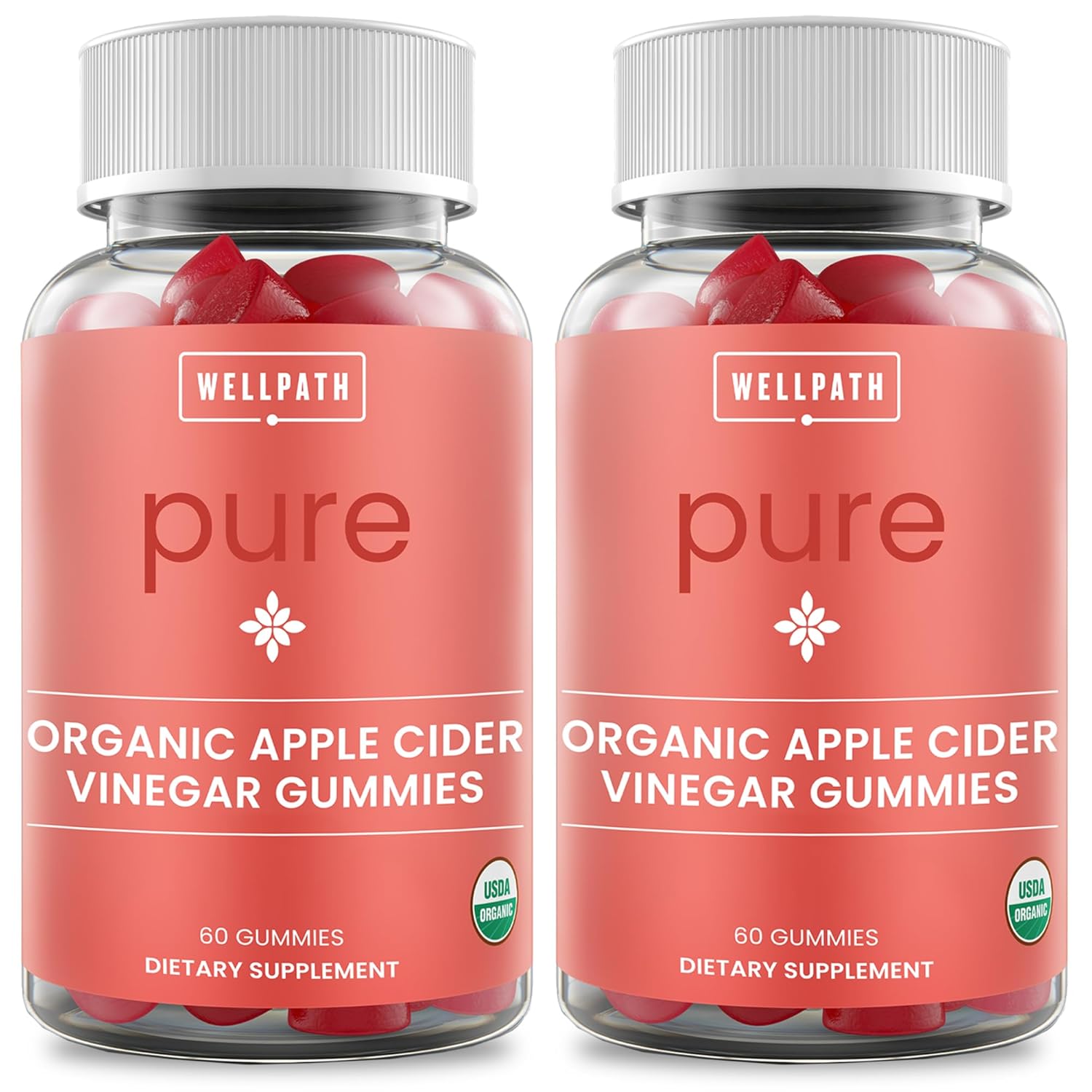 Organic Apple Cider Vinegar Gummies with Ginger (2 Pack, 120 Count) - Vegan, Non-GMO, USDA Certified for Gut Health by WellPath - Espot.com.au