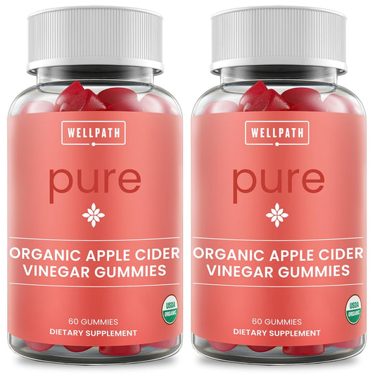 Organic Apple Cider Vinegar Gummies with Ginger (2 Pack, 120 Count) - Vegan, Non-GMO, USDA Certified for Gut Health by WellPath - Espot.com.au