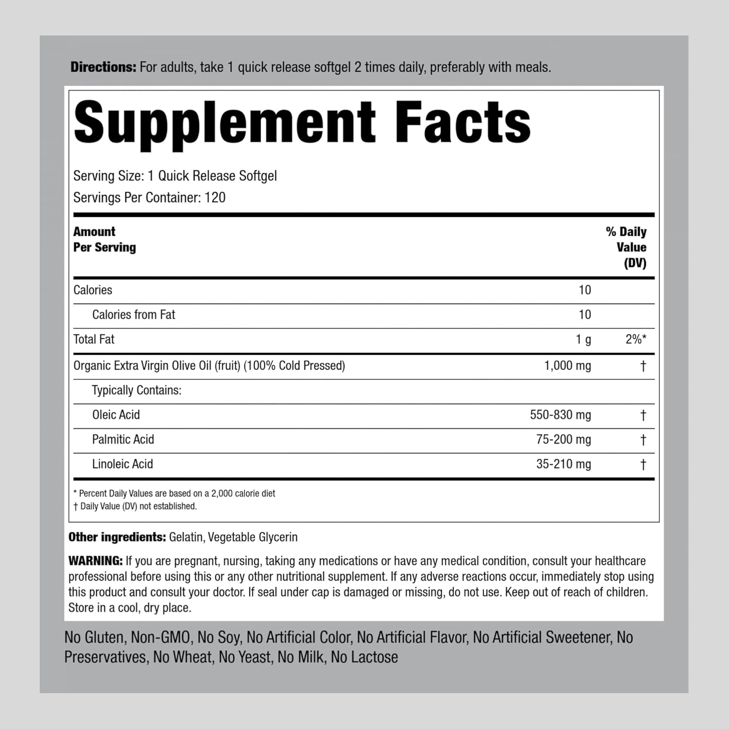 Extra Virgin Olive Oil Softgel Capsules 1000mg - 240 Count | Cold Pressed Supplement | Gluten Free & Non-GMO by Piping Rock - Espot.com.au