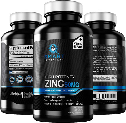 High Potency Vegan Zinc Picolinate Supplement - Supports Immune Health & Energy - 50MG - 60 Capsules - 2 Month Supply by Smart Nutra Labs - Espot.com.au