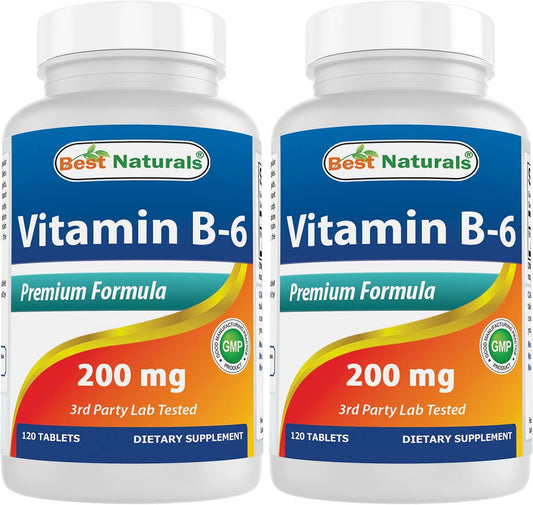 Natural Vitamin B6 200mg Supplement for Adults - 240 Tablets, Pack of 2 - High Potency & Easy-to-Swallow Tablets for Daily Support - Espot.com.au