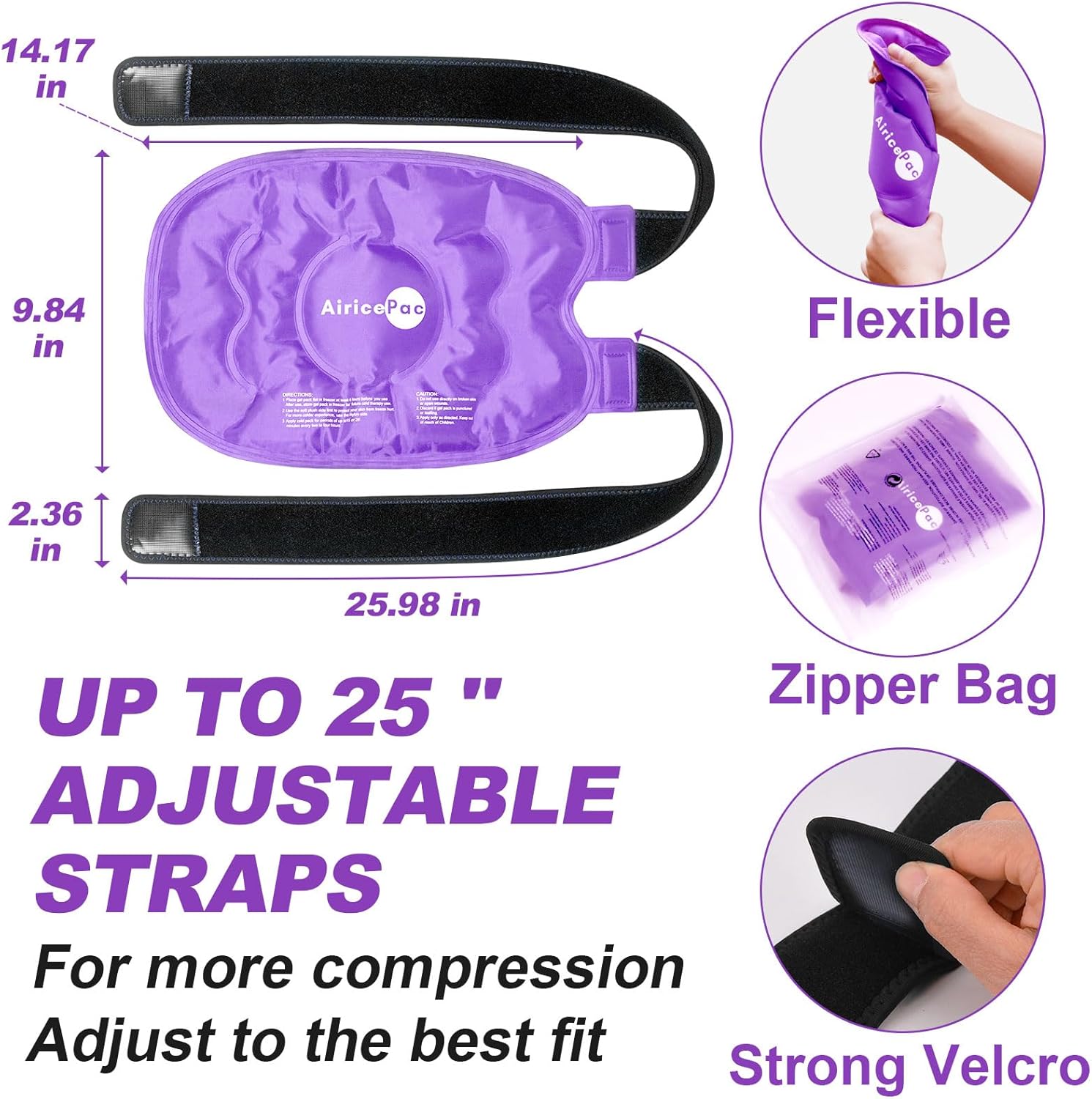 Purple Gel Ice Pack for Knee Pain Relief - Reusable Cold Compress for Injuries, Swelling, Surgery Recovery - Ideal for Arthritis, Meniscus Tear, ACL - AiricePac - Espot.com.au