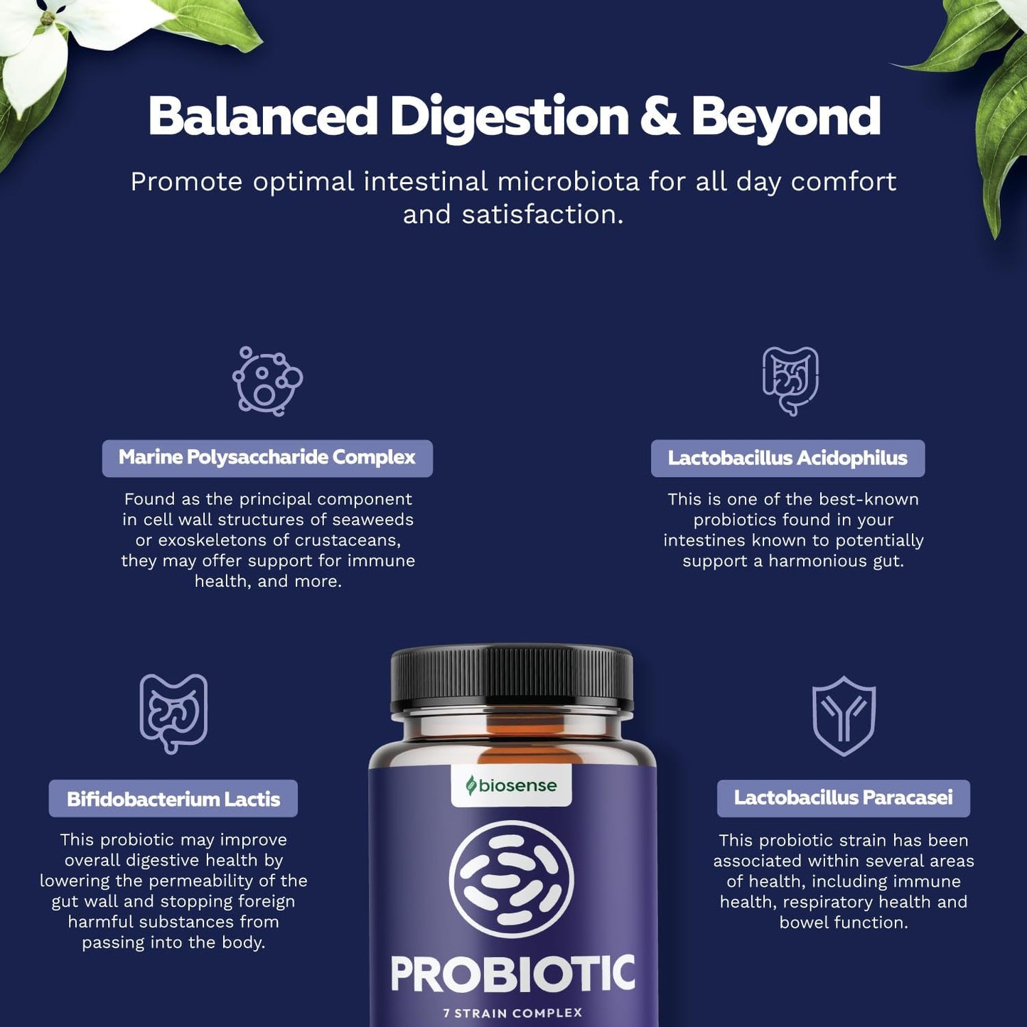 Advanced Acidophilus Probiotic Supplement for Gut Health - Daily Probiotic Immune Support for pH Balance and Digestive Relief - Bio Sense Probiotics with Prebiotics for Upset Stomach - Espot.com.au