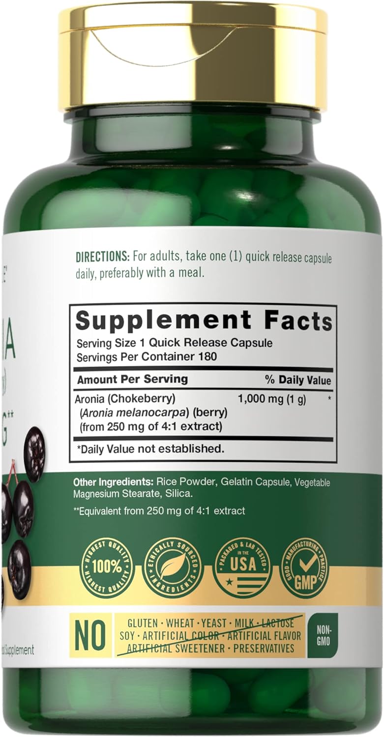 Carlyle Aronia Berry Capsules- 1000mg | 180 Count | Non-GMO & Gluten-Free - Espot.com.au