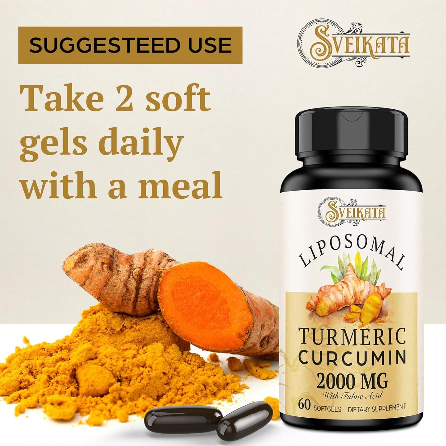 Turmeric Curcumin Supplement with Liposomal Technology - 2000mg, 95% Curcuminoids with Piperine - 60 Softgels - Non-GMO - Pack of 2 - Espot.com.au