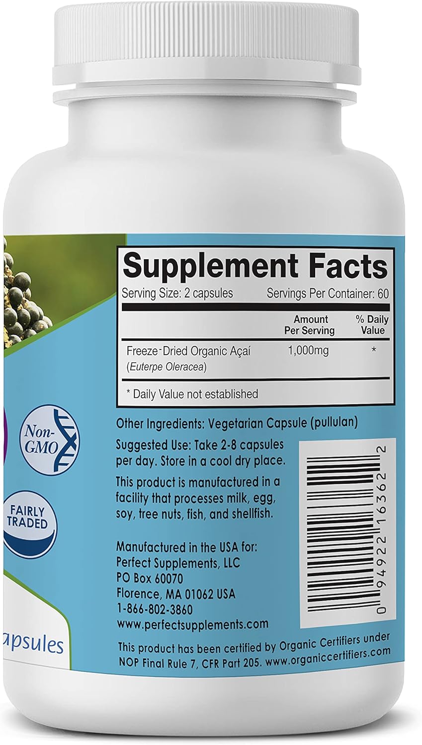 Organic Freeze-Dried Acai Supplement - 120 Vegetable Capsules by Perfect Supplements - Espot.com.au