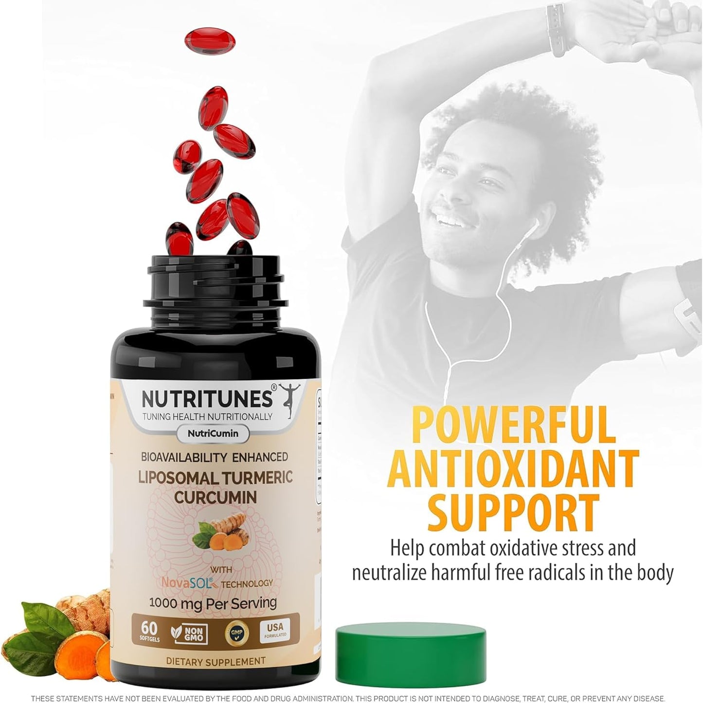 Nutritunes NutriCumin 1000mg Liposomal Turmeric Curcumin Softgels with NovaSOL Technology for Maximum Absorption - Made in USA with Premium Ingredients - Espot.com.au