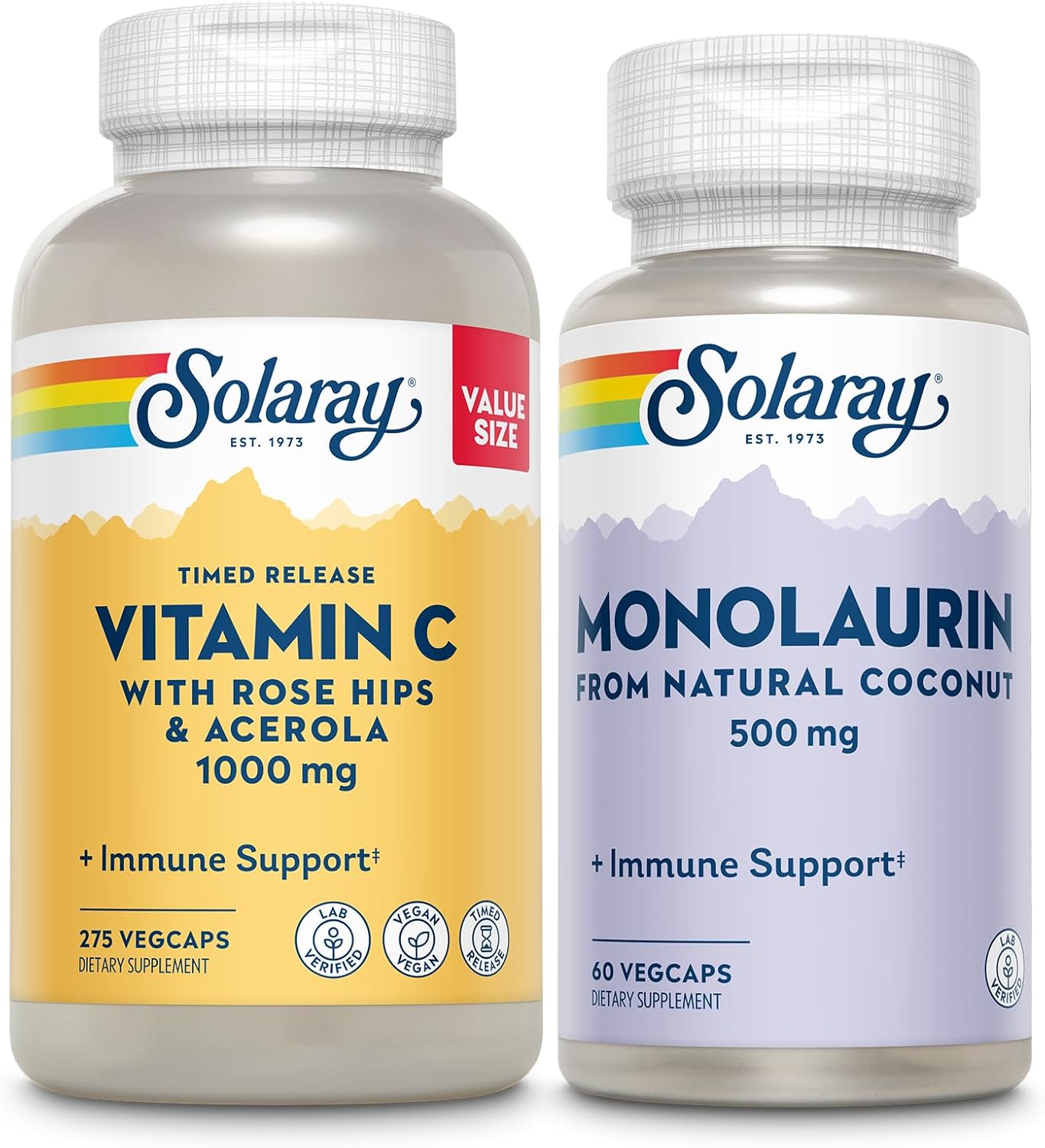 Vitamin C 1000mg and Monolaurin 500mg Wellness Bundle by SOLARAY for Immune Support and Overall Health - Espot.com.au