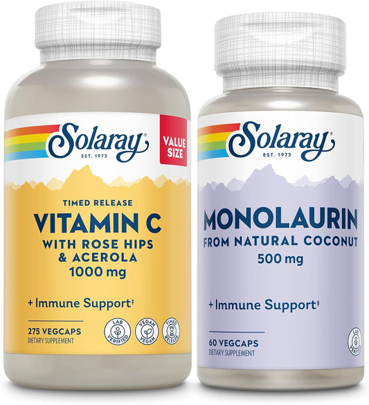 Vitamin C 1000mg and Monolaurin 500mg Wellness Bundle by SOLARAY for Immune Support and Overall Health - Espot.com.au